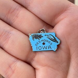 Vintage JMF 925 Sterling Silver Light Blue Enamel "Iowa" State Map Charm